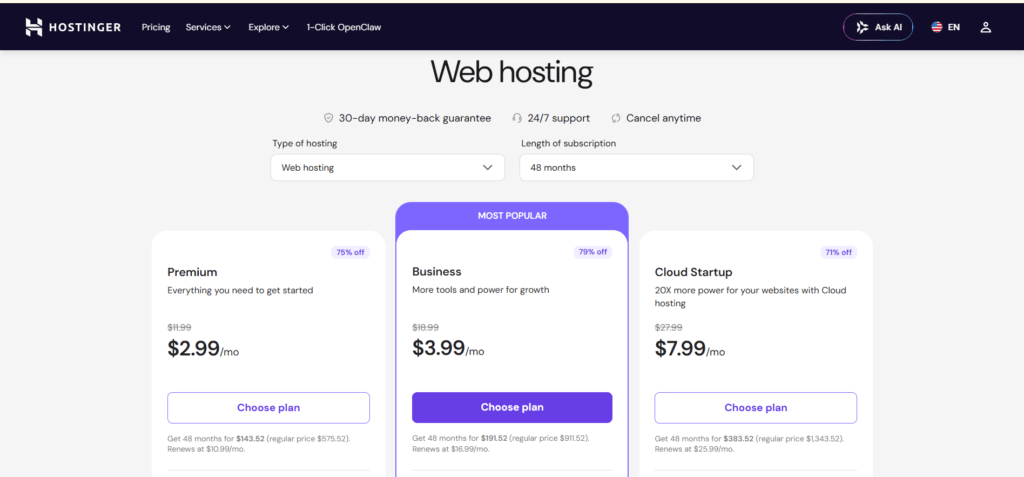 Hostinger Hosting Plans & Pricing